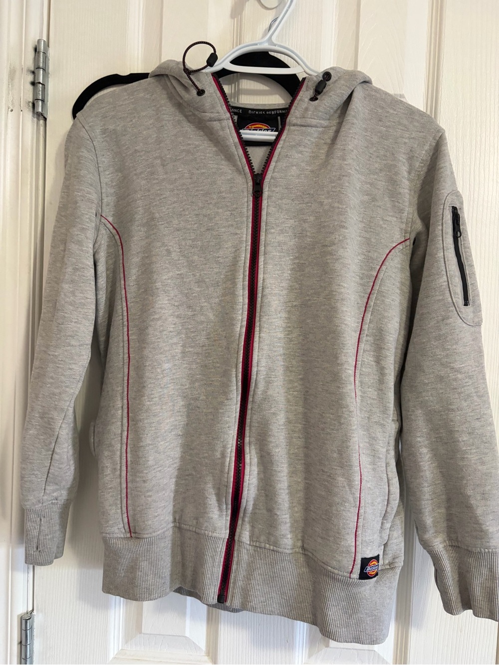 Dickies Light Gray Hooded Zip Sweatshirt with Pink Trim